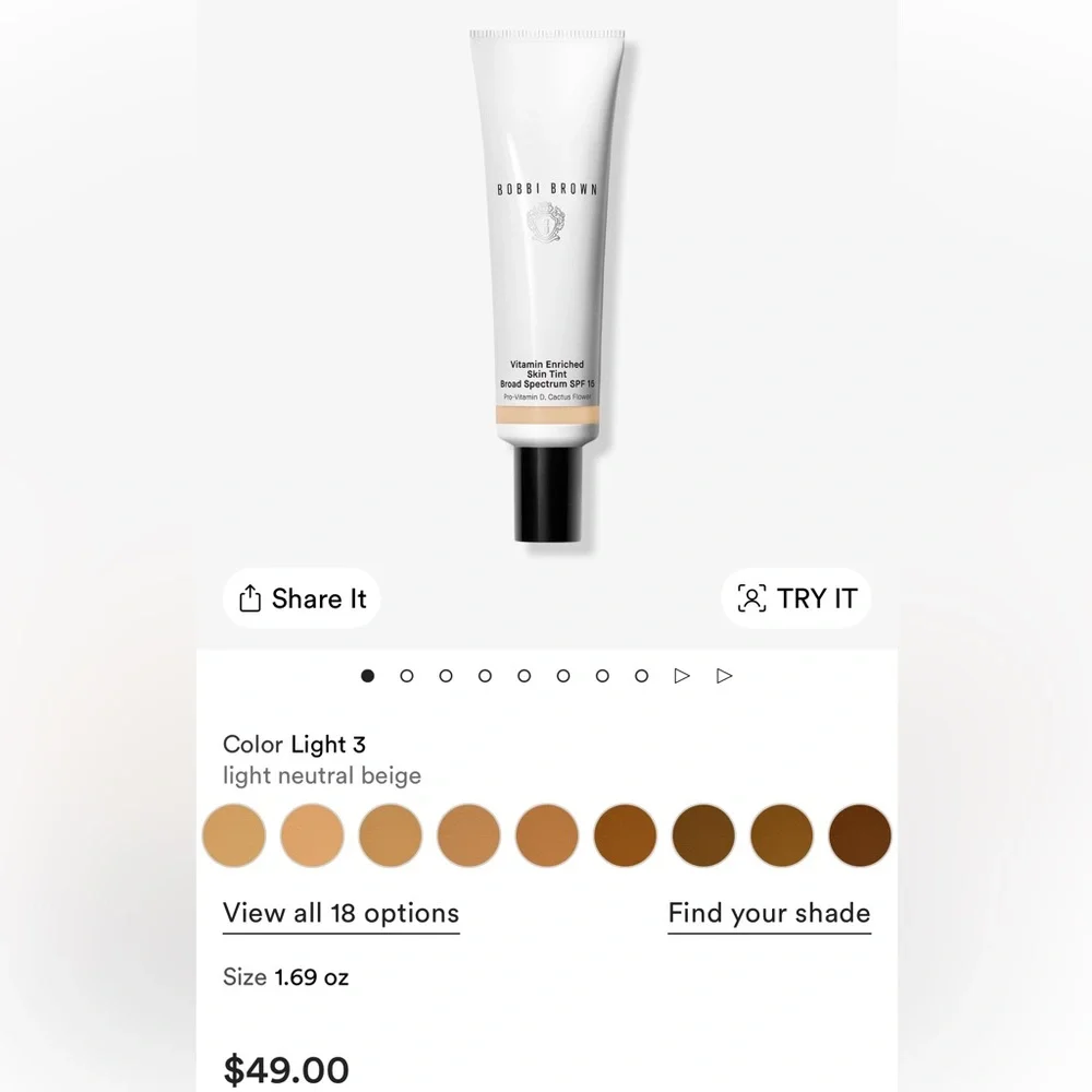 NIB Bobbi Brown Vitamin Enriched Skin Tint with SPF 15 in Shade Light 3